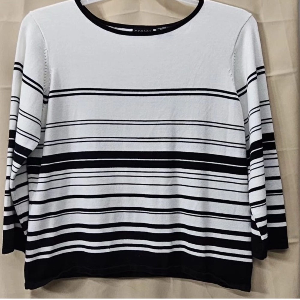 NWOT George Large Black, White & Cream Striped Long Sleeve Sweater.